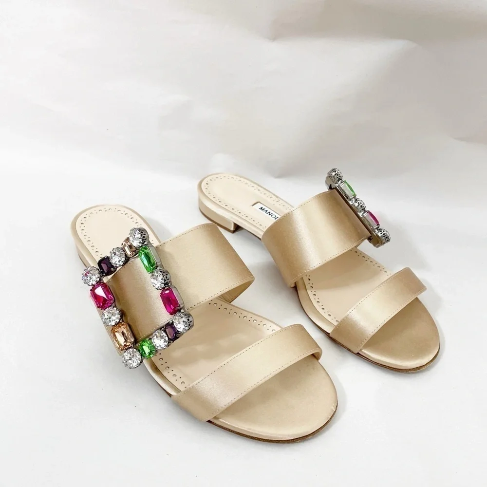 MANOLO BLAHNIK Verda Jewel Embellished Satin Sandals